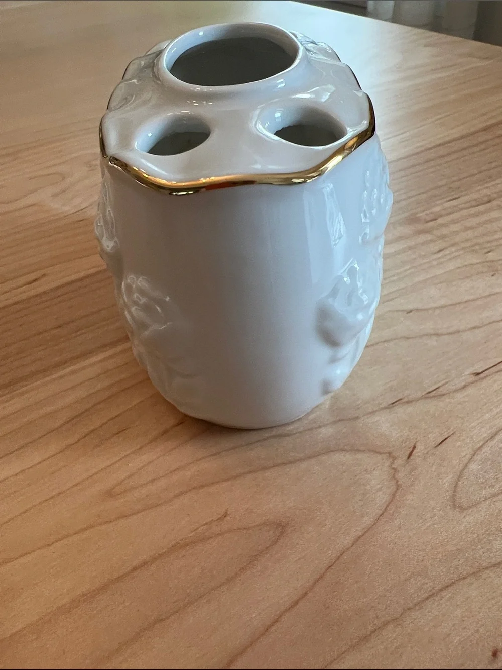 White Ceramic Floral Bud Vase with Gold Trim